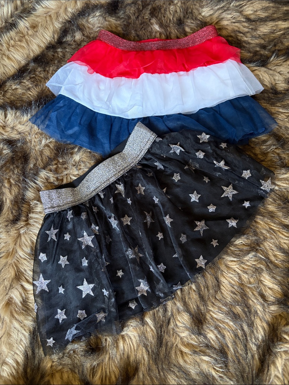 Girls Layered Tulle Skirts - Red/White/Blue & Black Glitter Star Size 3T